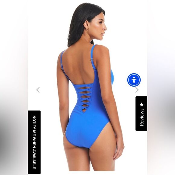 BLEU ROD BEATTIE RING ME UP BLUE & GOLD PLUNGE ONE-PIECE SWIMSUIT, size 4 - Picture 2 of 8